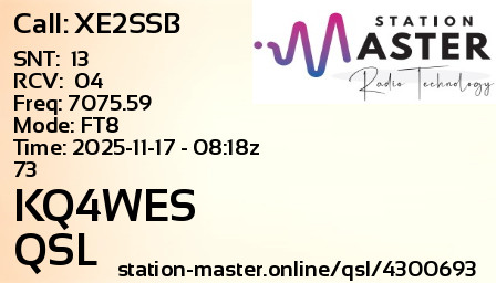 QSL Card for KQ4WES QSO with XE2SSB