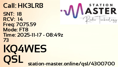 QSL Card for KQ4WES QSO with HK3LRB
