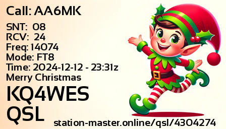 QSL Card for KQ4WES QSO with AA6MK