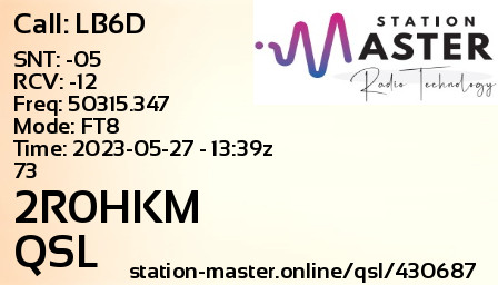 QSL Card for 2R0HKM QSO with LB6D