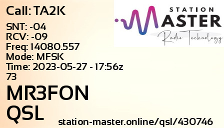QSL Card for MR3FON QSO with TA2K