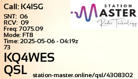 QSL Card for KQ4WES QSO with K4ISG