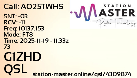 QSL Card for G1ZHD QSO with AO25TWHS