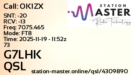 QSL Card for G7LHK QSO with OK1ZX