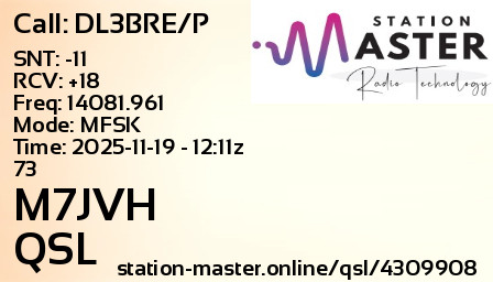 QSL Card for M7JVH QSO with DL3BRE/P