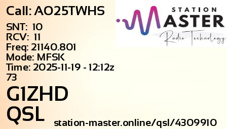 QSL Card for G1ZHD QSO with AO25TWHS