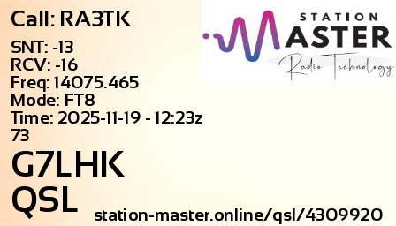 QSL Card for G7LHK QSO with RA3TK