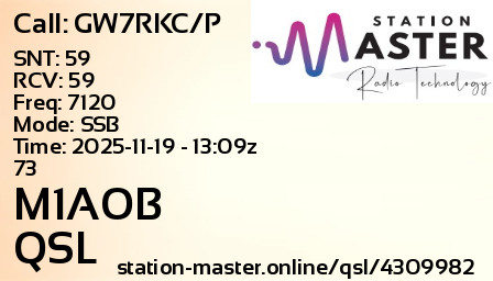QSL Card for M1AOB QSO with GW7RKC/P
