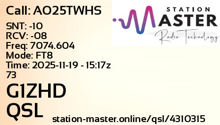 QSL Card for G1ZHD QSO with AO25TWHS