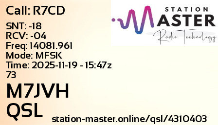 QSL Card for M7JVH QSO with R7CD