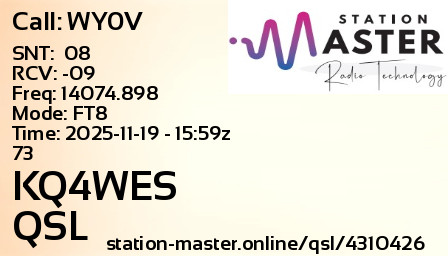 QSL Card for KQ4WES QSO with WY0V