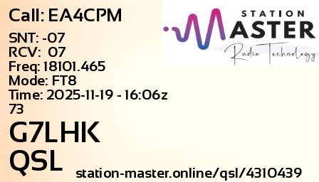 QSL Card for G7LHK QSO with EA4CPM