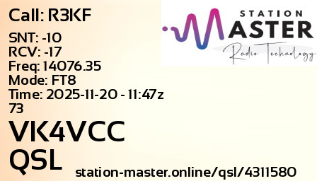 QSL Card for VK4VCC QSO with R3KF