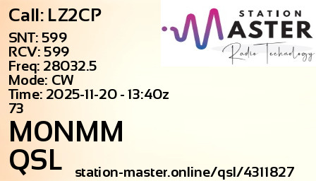 QSL Card for M0NMM QSO with LZ2CP