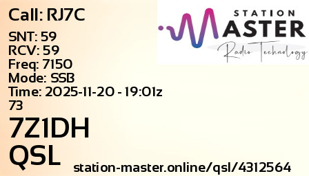 QSL Card for 7Z1DH QSO with RJ7C