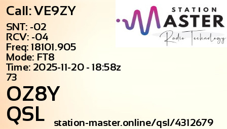 QSL Card for OZ8Y QSO with VE9ZY