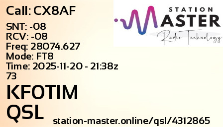 QSL Card for KF0TIM QSO with CX8AF