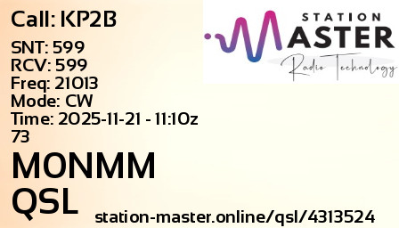 QSL Card for M0NMM QSO with KP2B