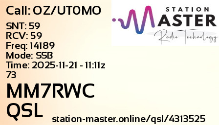 QSL Card for MM7RWC QSO with OZ/UT0MO