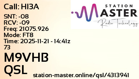 QSL Card for M9VHB QSO with HI3A