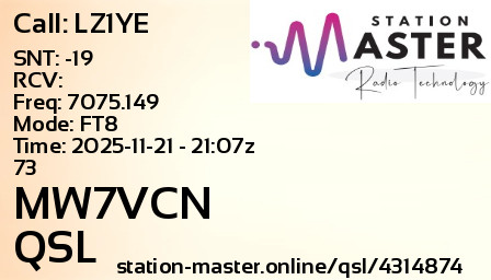 QSL Card for MW7VCN QSO with LZ1YE