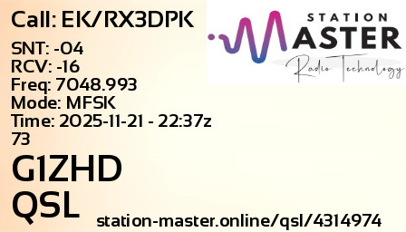 QSL Card for G1ZHD QSO with EK/RX3DPK