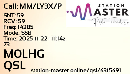 QSL Card for M0LHG QSO with MM/LY3X/P