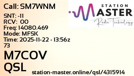 QSL Card for M7COV QSO with SM7WNM