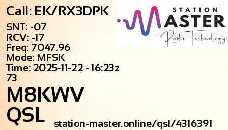 QSL Card for M8KWV QSO with EK/RX3DPK