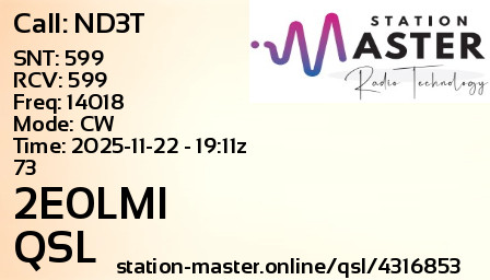 QSL Card for 2E0LMI QSO with ND3T