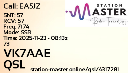 QSL Card for VK7AAE QSO with EA5JZ