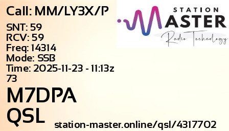 QSL Card for M7DPA QSO with MM/LY3X/P