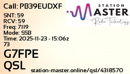 QSL Card for G7FPE QSO with PB39EUDXF