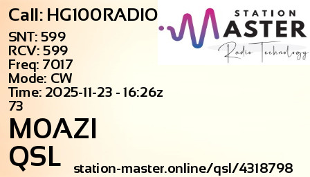 QSL Card for M0AZI QSO with HG100RADIO