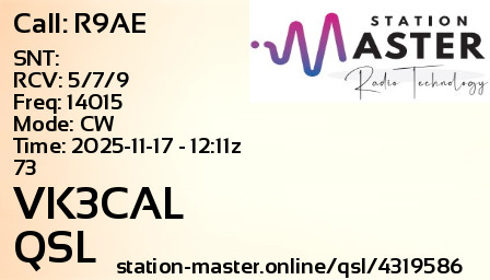 QSL Card for VK3CAL QSO with R9AE