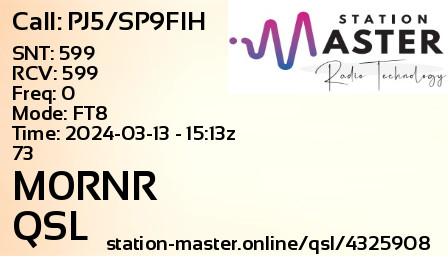 QSL Card for M0RNR QSO with PJ5/SP9FIH