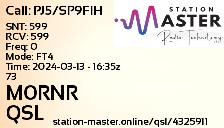QSL Card for M0RNR QSO with PJ5/SP9FIH