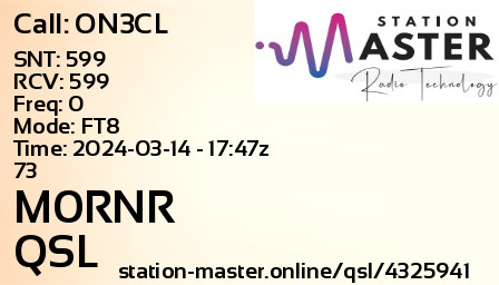 QSL Card for M0RNR QSO with ON3CL