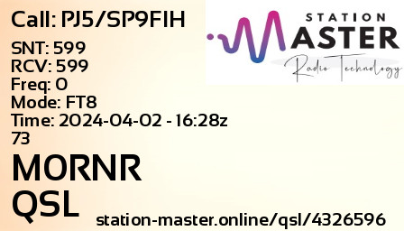 QSL Card for M0RNR QSO with PJ5/SP9FIH