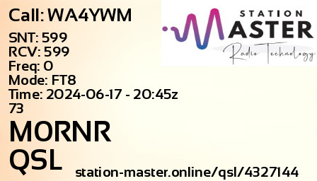 QSL Card for M0RNR QSO with WA4YWM