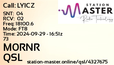 QSL Card for M0RNR QSO with LY1CZ