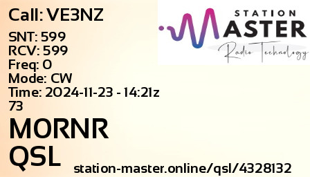 QSL Card for M0RNR QSO with VE3NZ