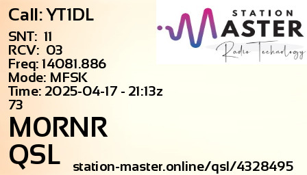 QSL Card for M0RNR QSO with YT1DL