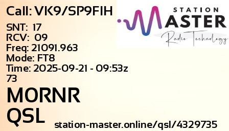 QSL Card for M0RNR QSO with VK9/SP9FIH