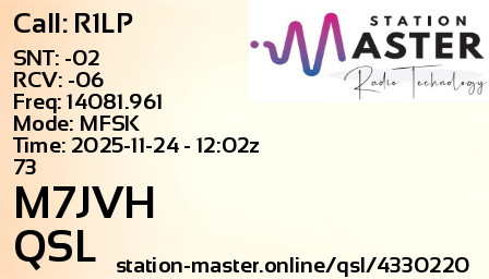 QSL Card for M7JVH QSO with R1LP