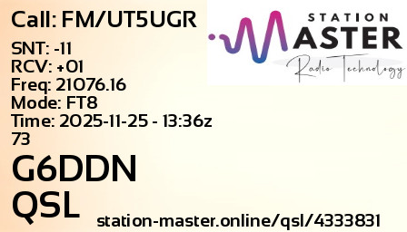 QSL Card for G6DDN QSO with FM/UT5UGR