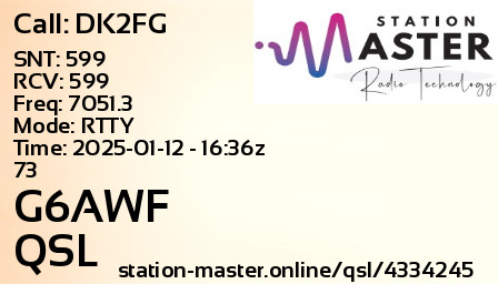 QSL Card for G6AWF QSO with DK2FG