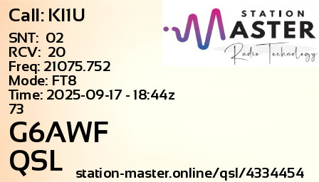 QSL Card for G6AWF QSO with KI1U