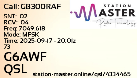 QSL Card for G6AWF QSO with GB300RAF