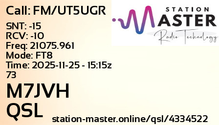 QSL Card for M7JVH QSO with FM/UT5UGR